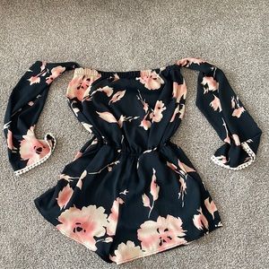 Super cute black floral romper - size small-